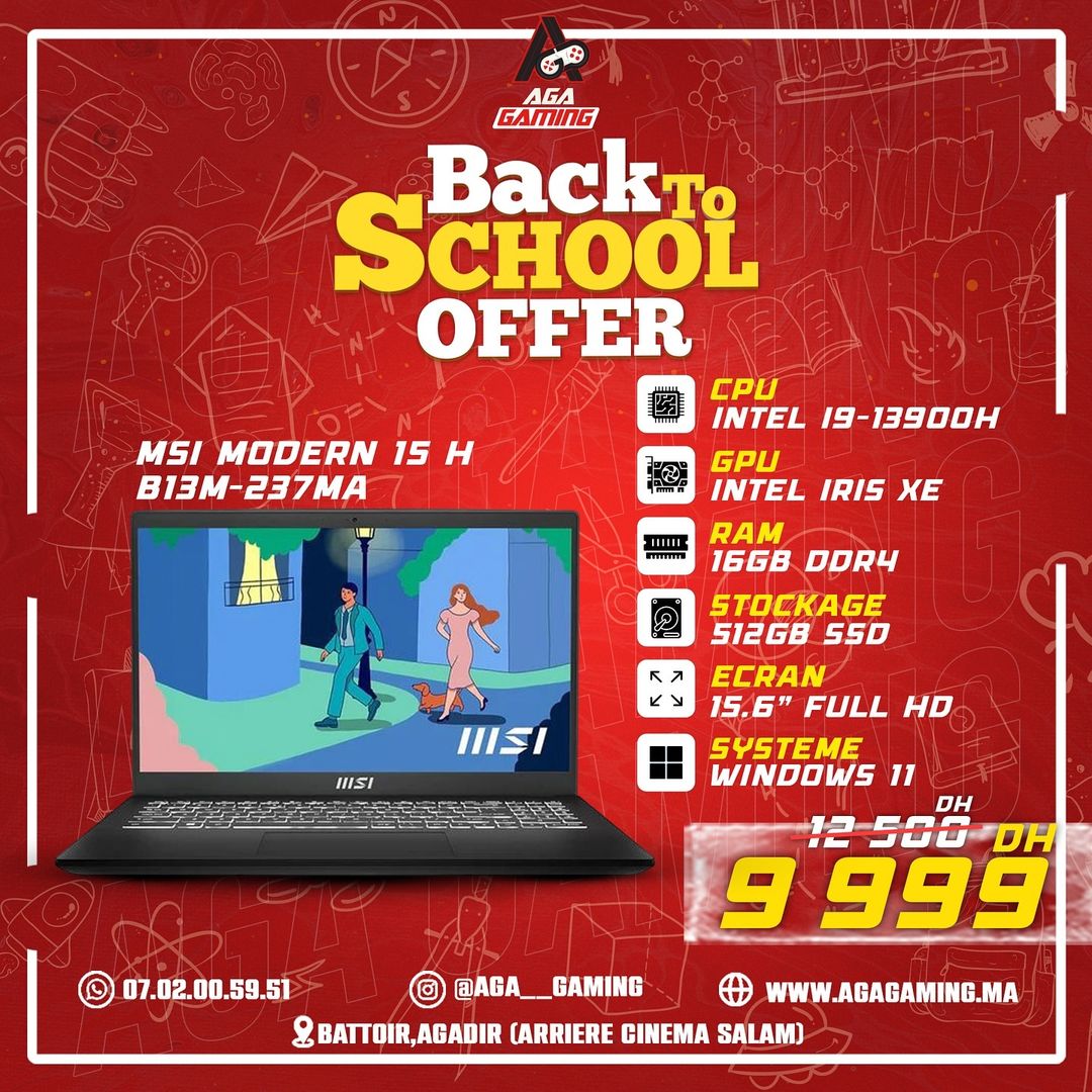 MSI Modern 15 H B13M-237MA Intel i9-13900H/16Go DDR4/512GB SSD/15.6″ FHD IPS/Windows11 – Noir Classic MSI Modern 15 H B13M-237MA Intel i9-13900H/16Go DDR4/512GB SSD/15.6″ FHD IPS/Windows11 – Noir Classic